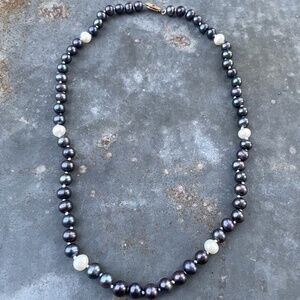 Blue/Peacock Blue 5mm-7mm Pearl Necklace w/ gold vermeil clasp 18.5"